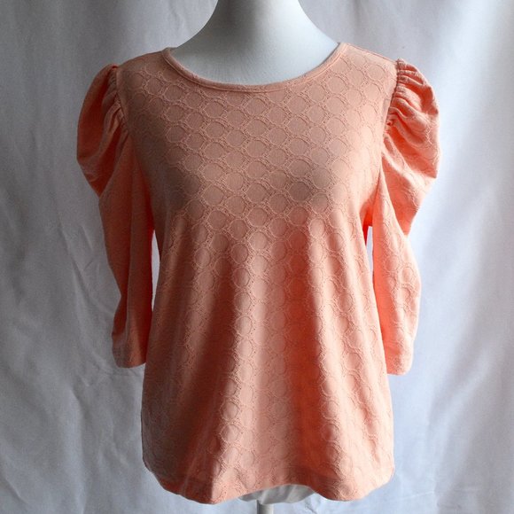 LOFT Peach Puff Sleeve Top - Picture 1 of 5